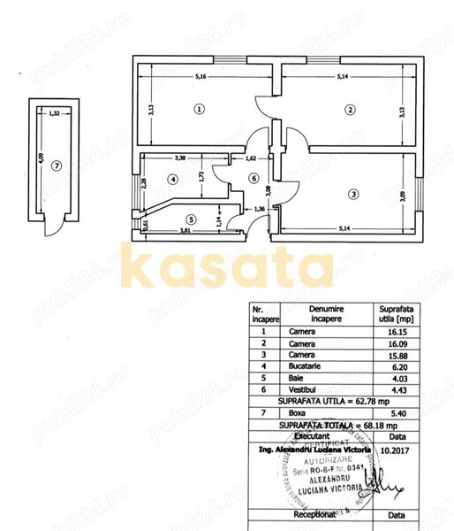 Floreasca 3 camere de inchiriat, 63 mp, renovat, boxa
